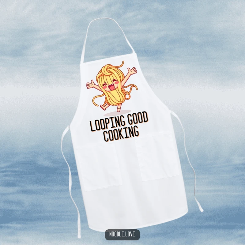 Funny Noodle Character Loop-de-Loop Apron - Playful pasta chef accessory, practical and humorous funny gift.