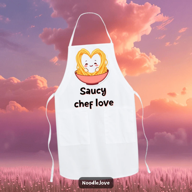 Funny Spaghetti Heart Apron: A spaghetti character makes a heart, perfect for cooking with love and adding funny flair to the kitchen.