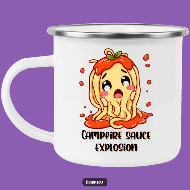 Funny Noodle Camping Mug: Excited Splatter Design, Durable Funny Gift for Camp Meals