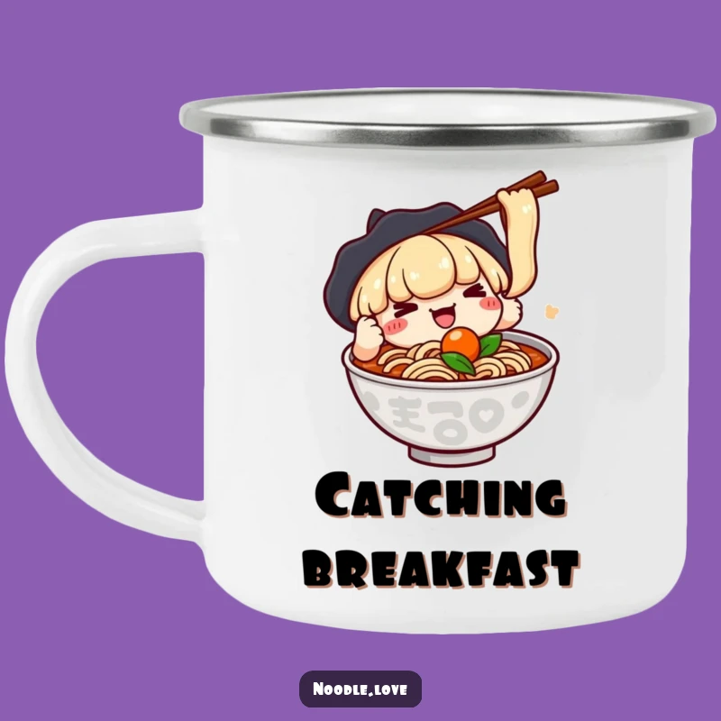 Funny Ramen Camp Mug: Kawaii Character's Chopstick Grab - Outdoor Funny Gift