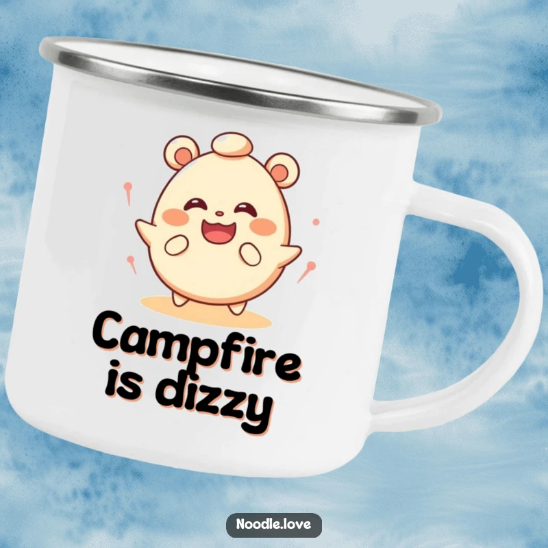 Funny Dizzy Bao Bun Camping Mug: A bao bun spins with dizzy eyes, durable and funny gift for outdoor fun.