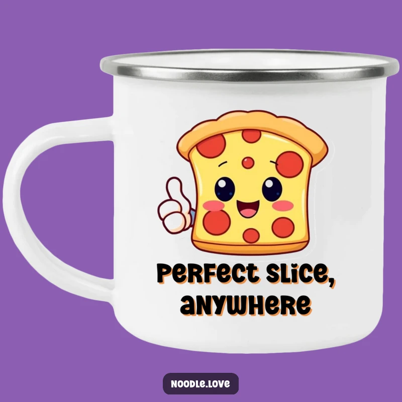 Funny Kawaii Pizza Camping Mug: Cheerful Thumbs Up Slice for Outdoor Fun