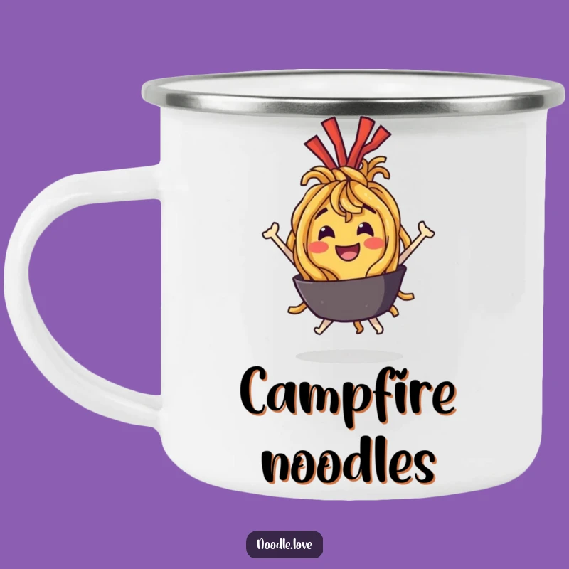 Funny Noodle Bounce Camping Mug: Outdoor Foodie Fun with Delightful Character