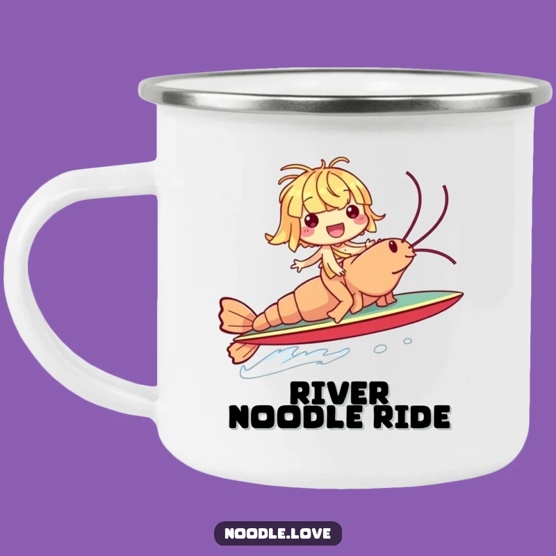 Funny Noodle Shrimp Surf Camping Mug: Giggling Rider Outdoor Gift