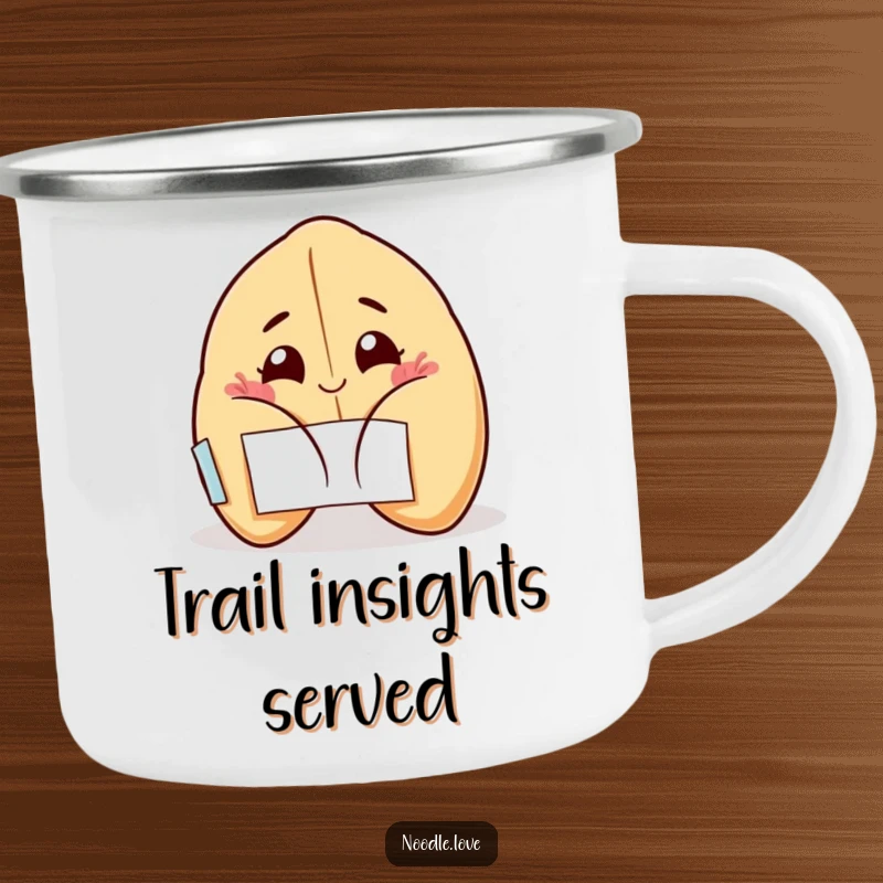 Funny Fortune Cookie Camping Mug: A winking fortune cookie opens with a grin, durable and funny gift for outdoor enthusiasts.