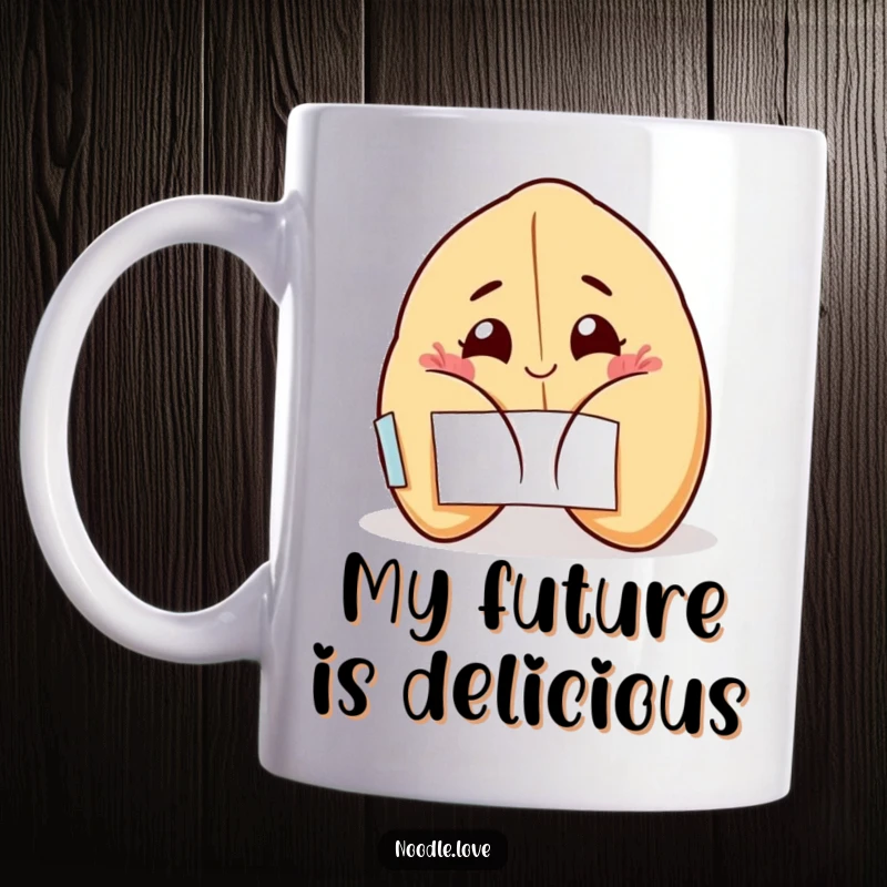 Funny Fortune Cookie Mug: A winking fortune cookie popping open with a cheerful grin, perfect for a funny gift.