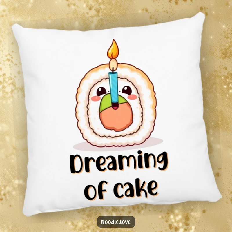 Funny Sushi Birthday Pillow, showcasing a cute sushi roll character revealing a surprise birthday candle, adding comfort and humor.
