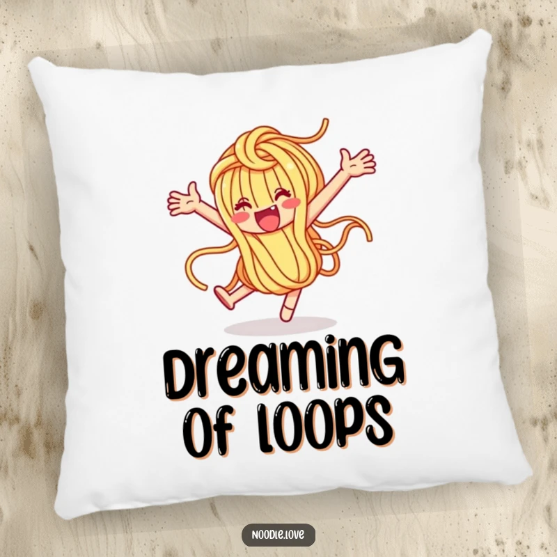 Funny Noodle Character Loop-de-Loop Pillow - Soft cushion with a joyful pasta design, great funny gift.