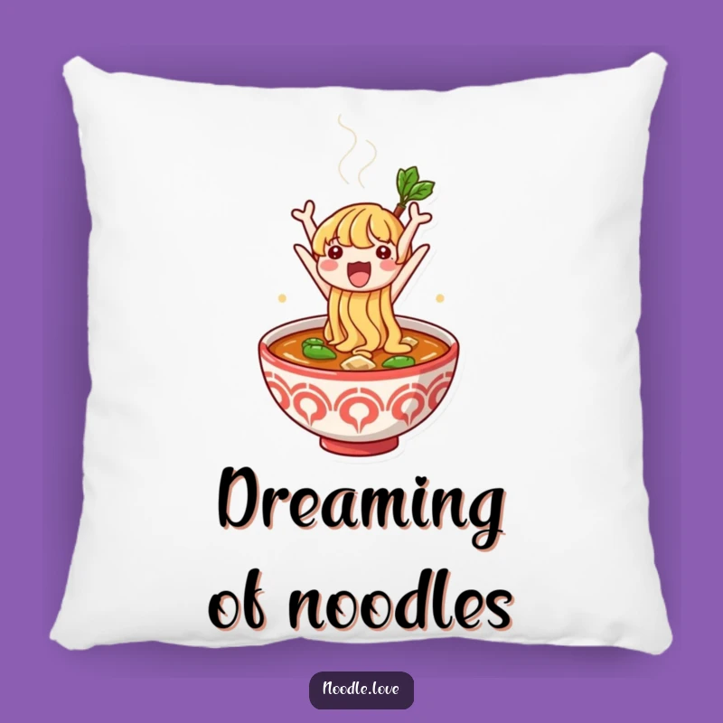 Funny Noodle Comfort Pillow: Cute Character's Steaming Broth Jump - Cozy Gift
