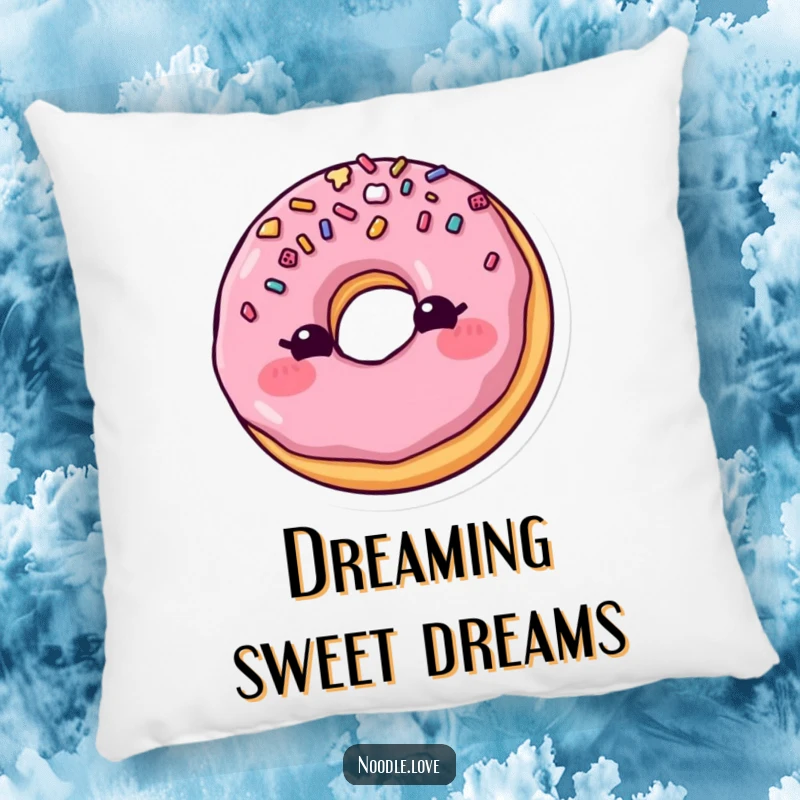 Funny Blushing Donut Pillow: A cute donut with sprinkles blushes and winks, soft and full of charm, a funny gift.