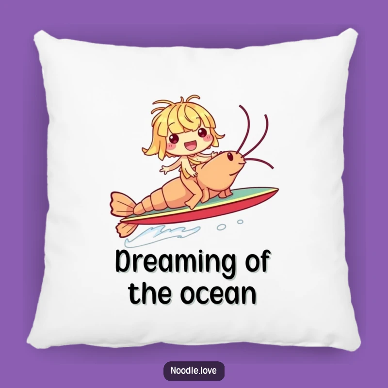 Funny Noodle Shrimp Surf Pillow: Giggling Rider Cozy Gift