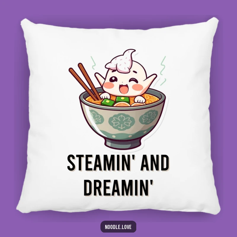Funny Ramen Pillow: Giggling Noodle Character Jumps from Steaming Broth, Cozy Comfort!
