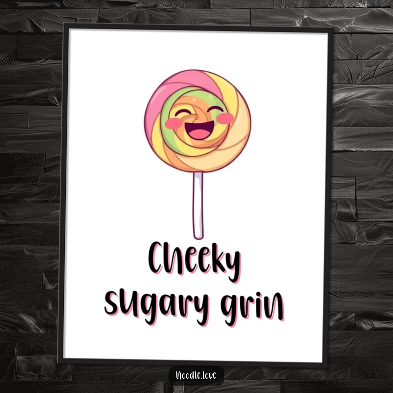 Funny Laughing Lollipop Digital Art Print: A lollipop dances joyfully on its stick, vibrant and funny art, perfect funny gift.