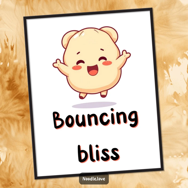 Funny Dumpling Digital Art: Artwork of a dumpling character bouncing with excitement, offering instant funny decor and a great funny gift.