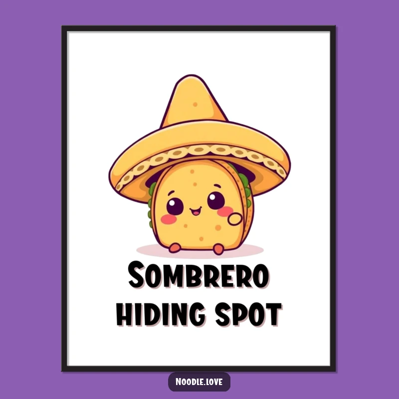 Funny Kawaii Taco Sombrero Digital Print - Instant Humorous Decor Gift