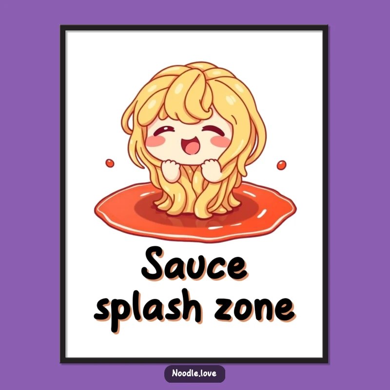 Funny Noodles Digital Print: Giggling in Sauce Puddle, Hilarious Instant Decor Gift