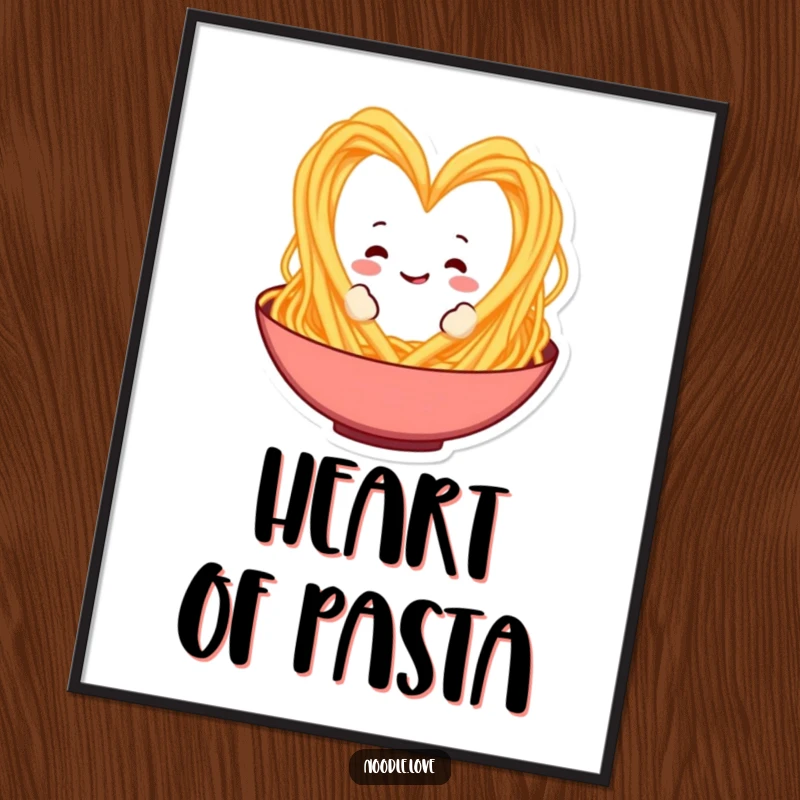 Funny Spaghetti Heart Digital Art: A spaghetti character forms a heart, perfect for instantly adding funny Italian food decor and gifts.