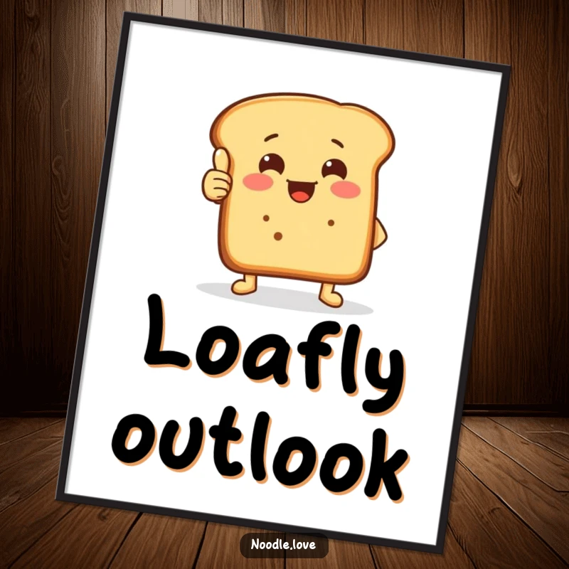 Funny thumbs-up bread digital art print of a cheerful loaf with small feet giving a crusty thumbs-up.