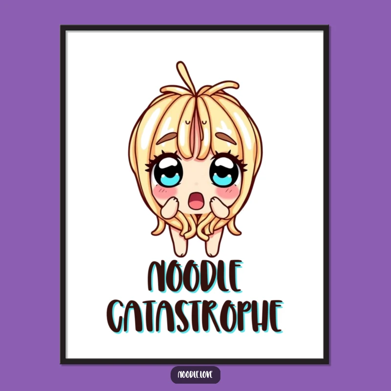 Funny Surprised Noodle Split Digital Art: Hilarious Foodie Decor