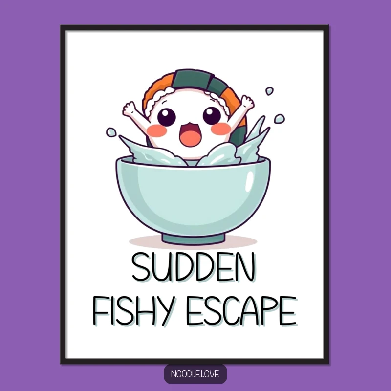 Funny Kawaii Sushi Surprise Digital Print - Instant Humorous Decor Gift