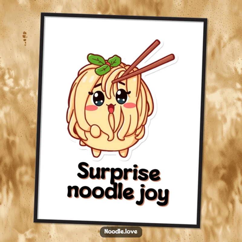 Funny Noodle Character Surprised by Tickling Chopstick Digital Art Print - Comical pasta character illustration, instant downloadable funny gift.