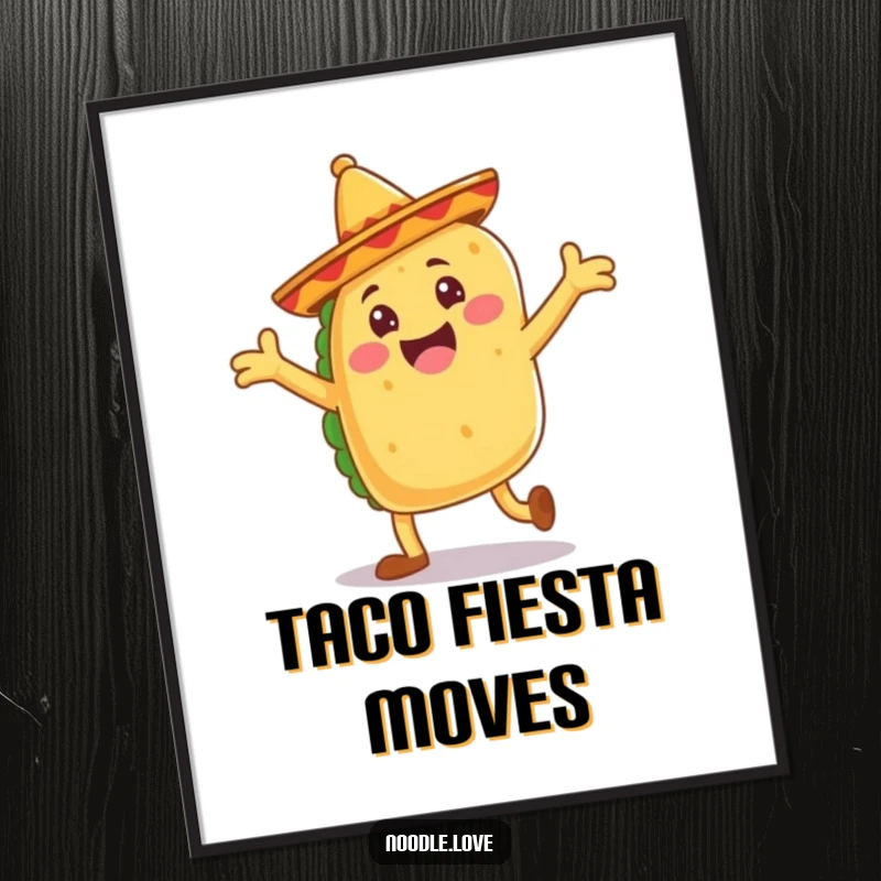 Funny taco digital art, a jubilant taco with floppy sombrero legs dancing, fiesta art printable.