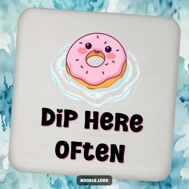 Funny donut character drink coasters floating in a milk pool, adding sweet indulgence and playful humor while protecting surfaces.