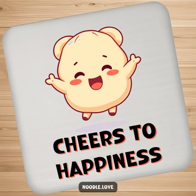 Funny Dumpling Coasters: A dumpling character bouncing with excitement, providing surface protection with joyful charm, ideal for funny gifts.