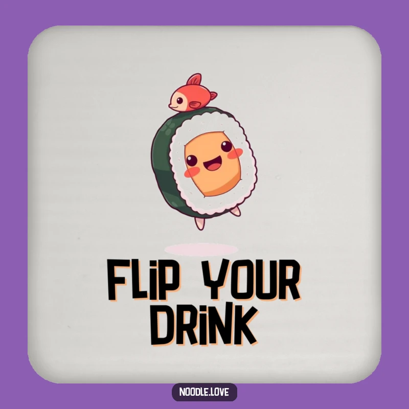 Funny Sushi Drink Coaster: Backflipping Roll Art, Protects Surfaces with Humor, Funny Gift