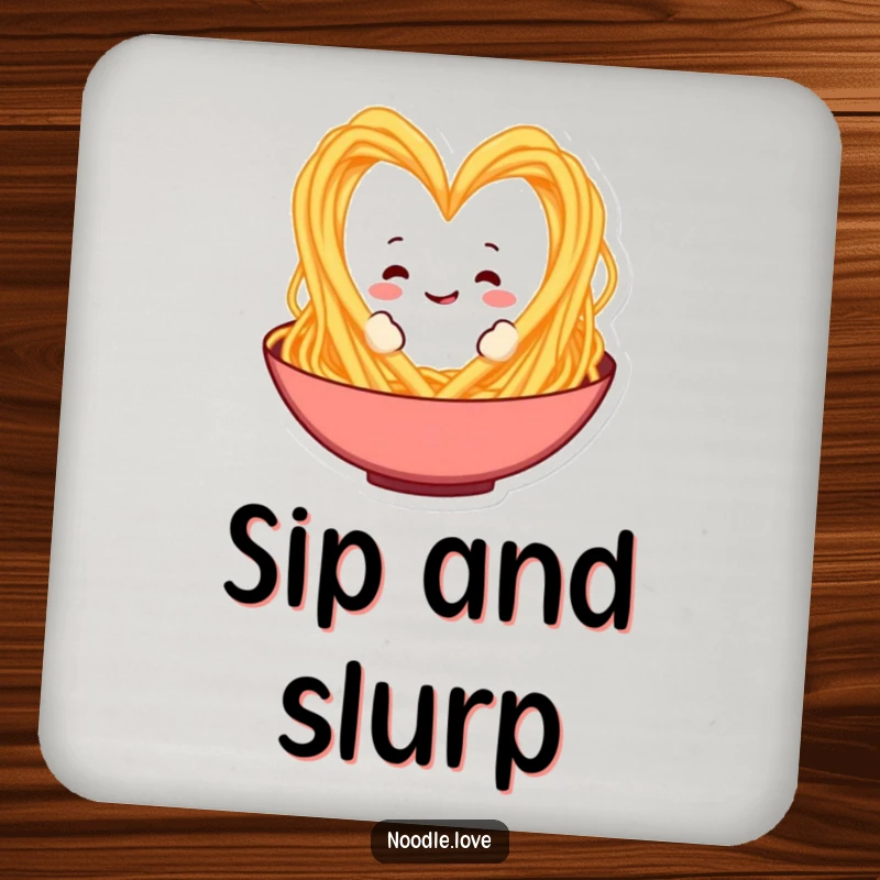 Funny Spaghetti Heart Coaster: A spaghetti character makes a heart, a funny and functional accessory for any table, perfect for foodies.