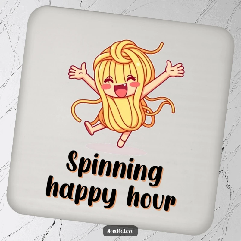 Funny Noodle Character Loop-de-Loop Drink Coasters - Playful pasta design, protects furniture with humor, funny gift.