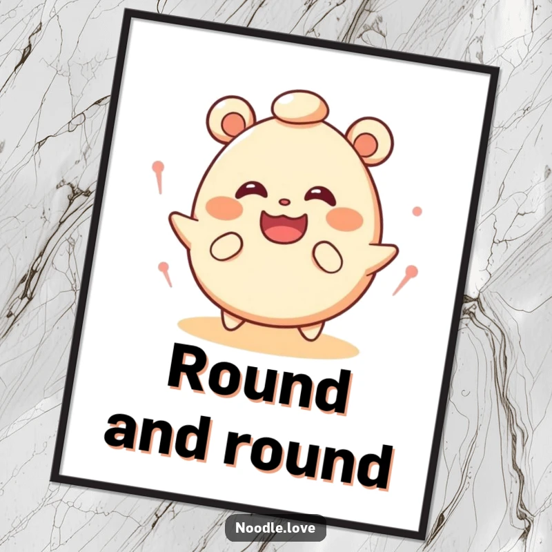 Funny Dizzy Bao Bun Poster: A cartoon bao bun spinning with dizzy eyes, vibrant and funny wall art, perfect funny gift.