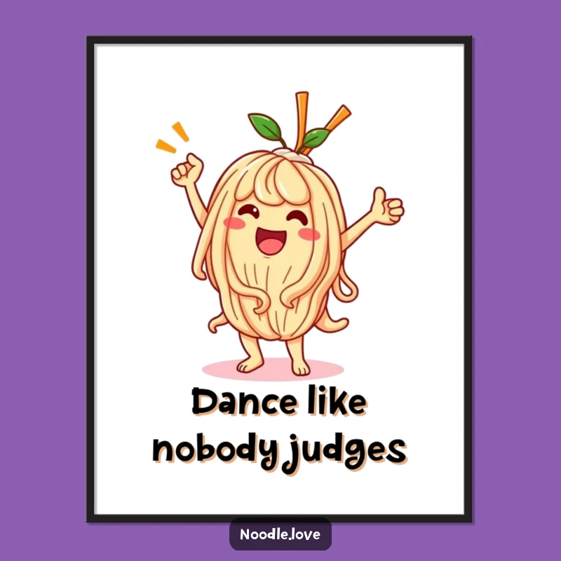Funny Kawaii Noodle Victory Dance Poster - Joyful Humorous Wall Art Gift