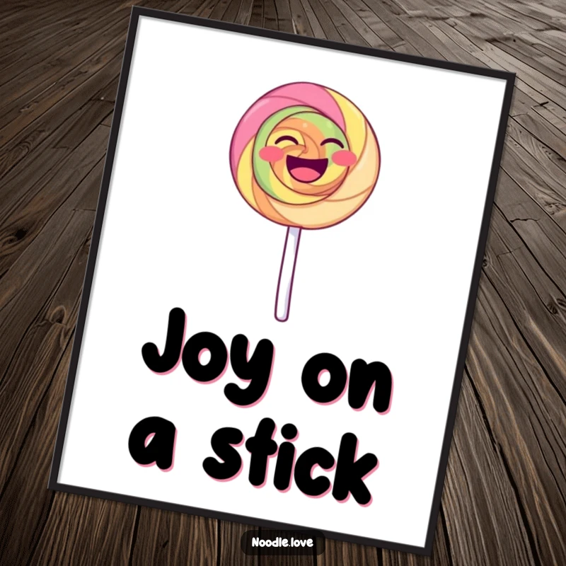 Funny Laughing Lollipop Poster: A cartoon lollipop dances joyfully on its stick, vibrant and funny wall art, perfect funny gift.
