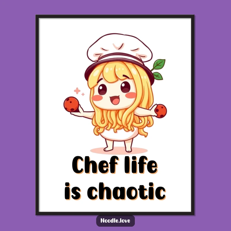 Funny Noodle Chef Poster - Whimsical Culinary Art, Ideal Funny Gift for Food Lovers