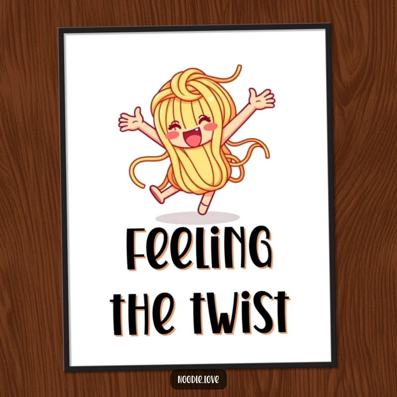 Funny Noodle Character Doing a Loop-de-Loop Poster Art - Energetic pasta character illustration, vibrant funny gift.