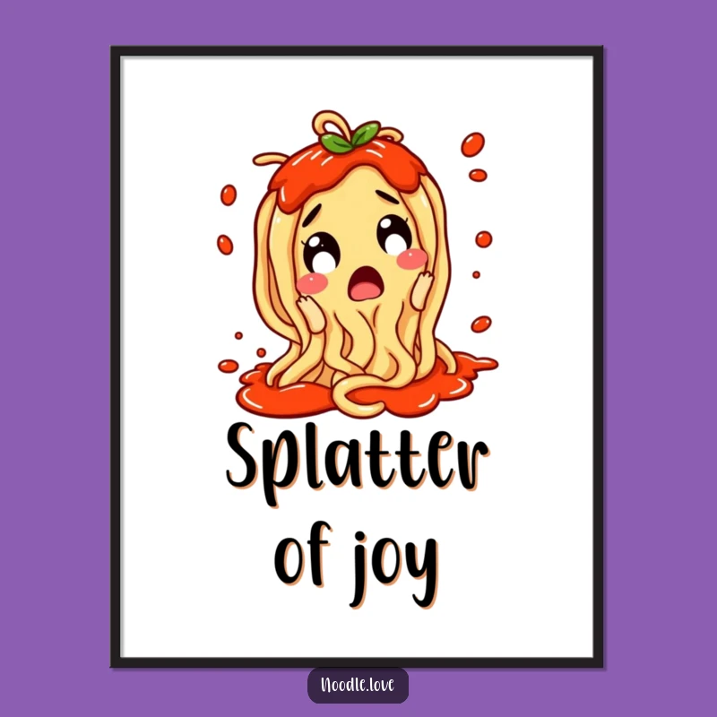 Funny Noodle Poster: Excited Splatter Character Art, Delicious Funny Gift for Decor