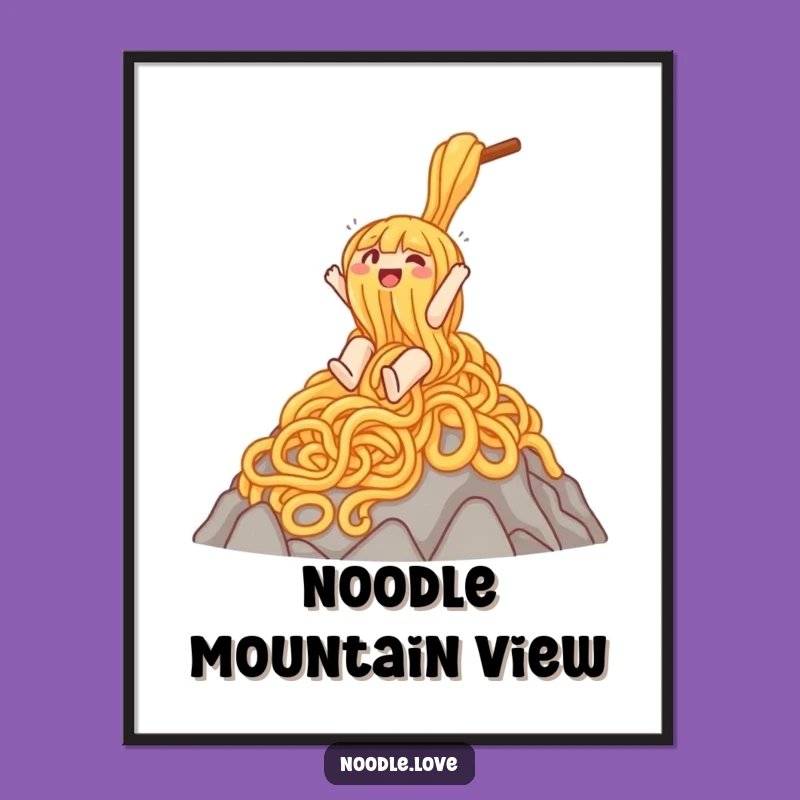 Funny Noodle Slide Poster: Gleeful Mountain Art - Quirky Funny Gift!