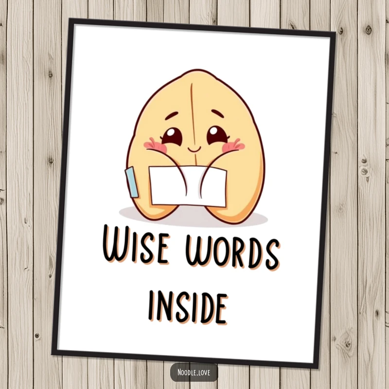 Funny Fortune Cookie Poster: A cheerful fortune cookie winks as it opens, displaying a wide grin, perfect funny gift for wall decor.