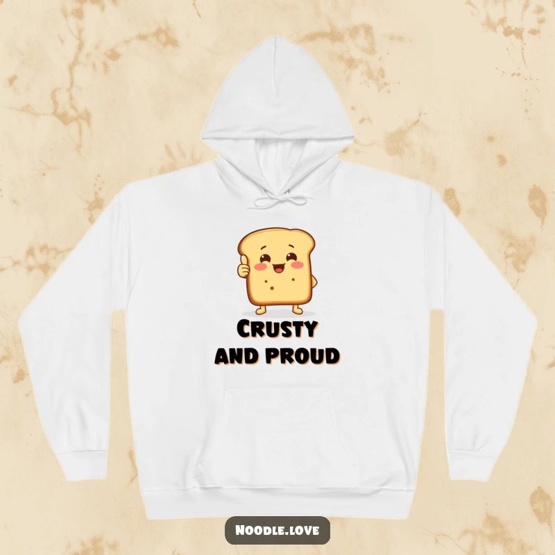Funny thumbs-up bread hoodie featuring a cheerful bread loaf with tiny feet giving a big crusty thumbs-up.
