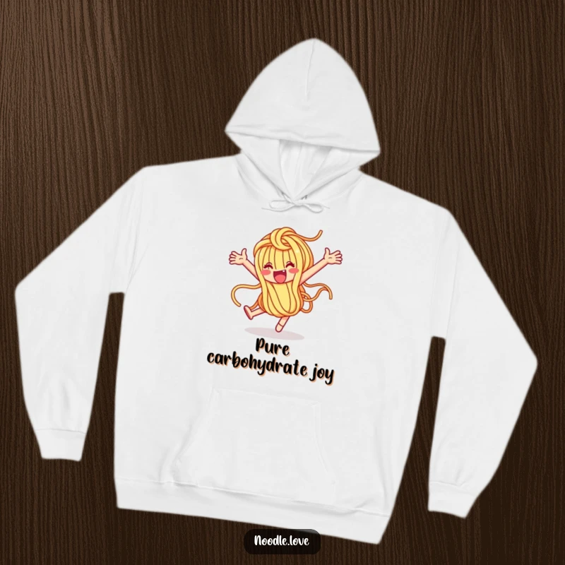 Funny Noodle Character Doing a Loop-de-Loop Hoodie - Comfortable apparel with a joyful pasta design, perfect funny gift.