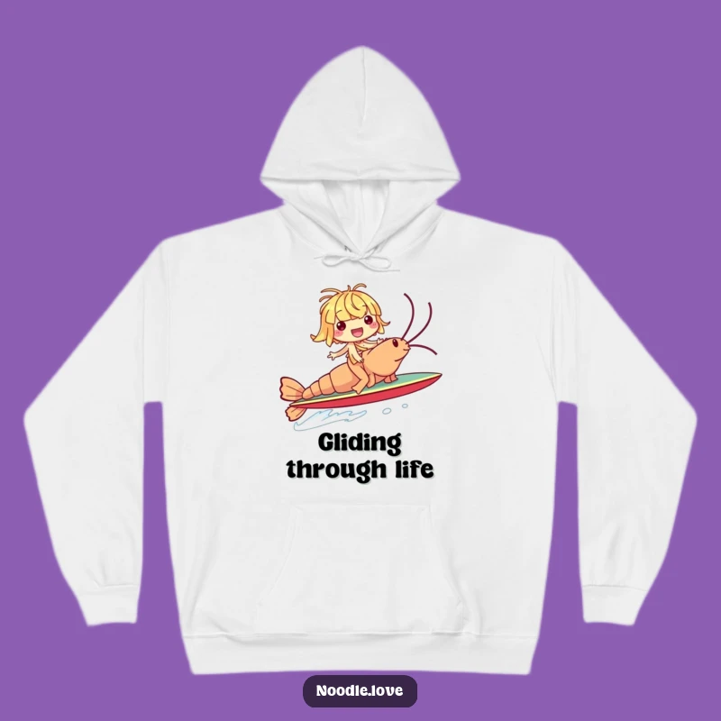Funny Noodle Shrimp Surf Hoodie: Giggling Rider Cozy Gift