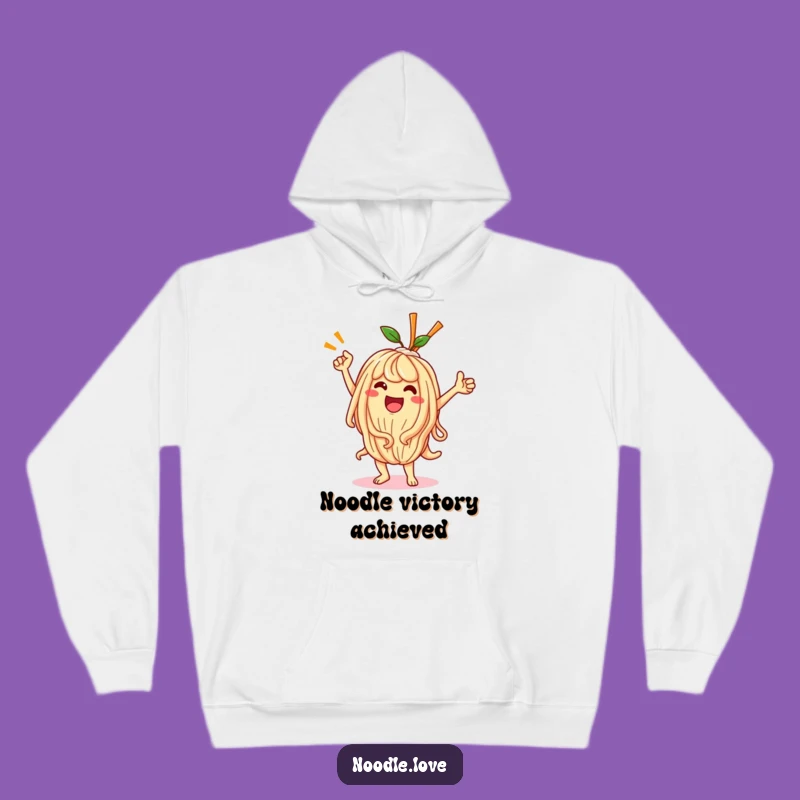 Cozy Funny Kawaii Noodle Victory Dance Hoodie - Warm Humorous Gift for Celebrators