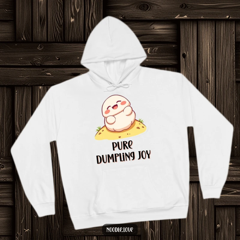 Funny Kawaii dumpling character joyfully rolling down a hill, printed on a warm, cozy hoodie.