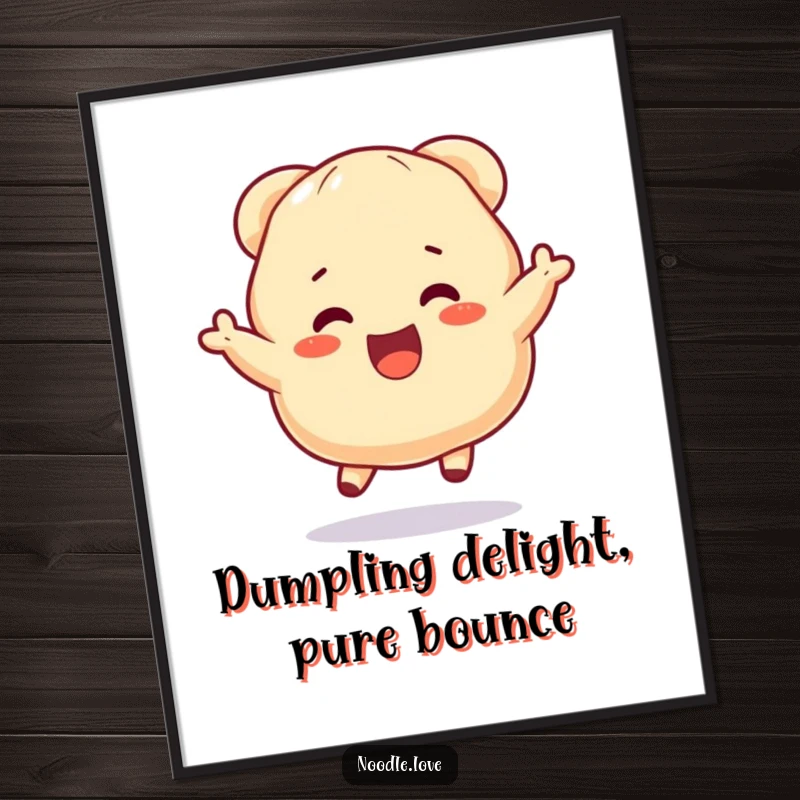 Funny Free Printable Wall Art: An anthropomorphic dumpling character is bouncing with pure, unadulterated excitement.