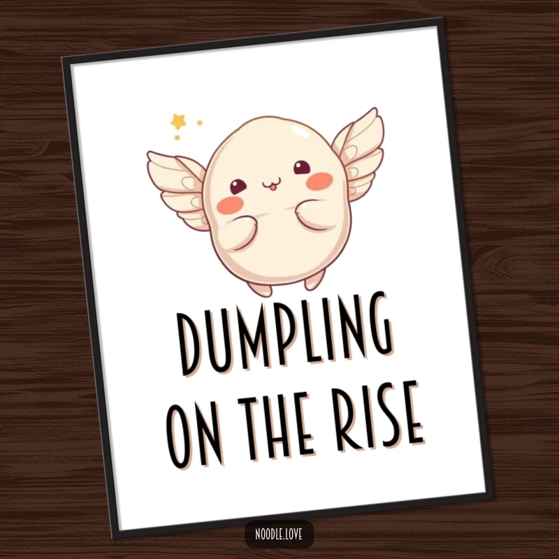 Funny Free Printable Wall Art: A whimsical dumpling character sprouts tiny wings and attempts to fly.