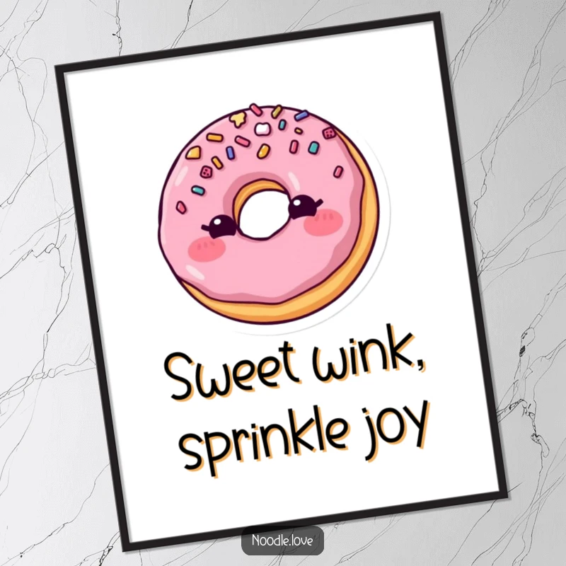 Funny Free Printable Wall Art of a cute donut winking with a sprinkle topping, adding a sweet and humorous vibe to your room.