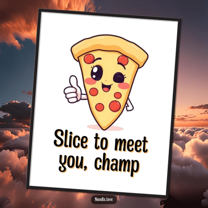 Funny Free Printable Pizza Slice Wall Art, giving a cheerful thumbs up, adding a humorous, delicious touch to any room.