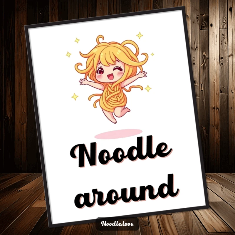 Funny Free Printable Wall Art: A dancing noodle character twirling with abandon, emitting sparkles for vibrant and fun decor.