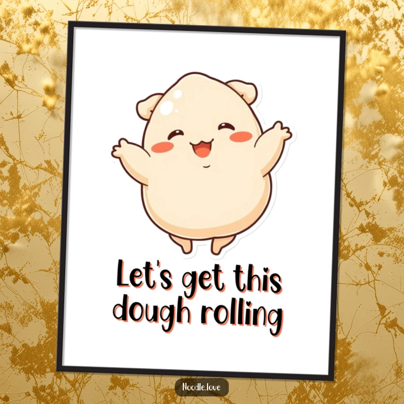 Funny Free Printable Dumpling Dancer Wall Art: A happy dumpling with stubby legs performs a delightful spinning dance.